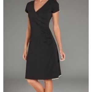 Soft Surroundings Women Shapely Anywhere Faux Wrap Dress Black‎ Knee SMALL